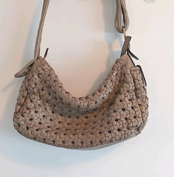 MIMCO Diego Mini Leather Day Bag In Taupe Brown Weaved  Vintage 