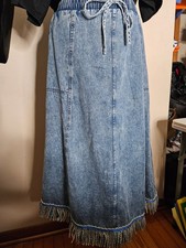 Washed Denim Elastic Waist Maxi Skirt