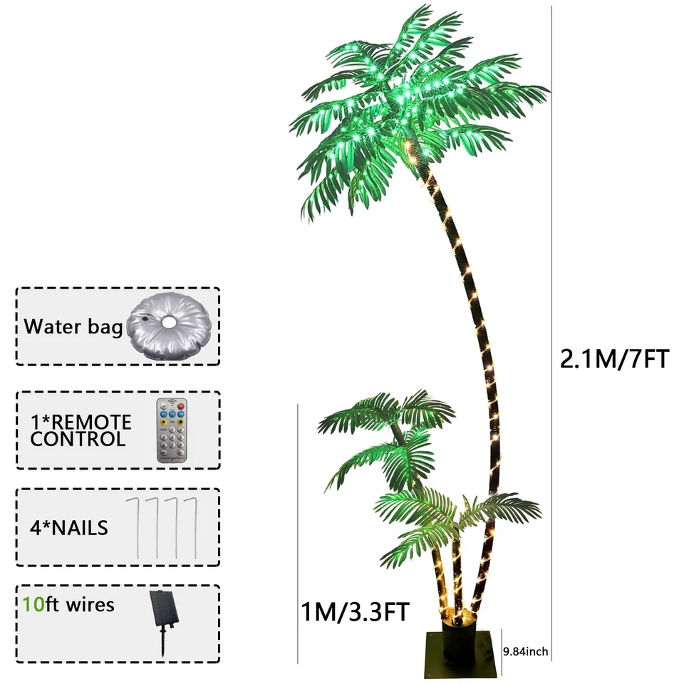 7ft Solar Lighted Palm Tree, Home Room Decor 260LED Christmas Tree, 3 Trunks ... - Image 4 of 4