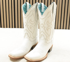 Corral Ladies Full White Embroidery Sq. Toe Leather Boots Z5183 US Size 7.5 M