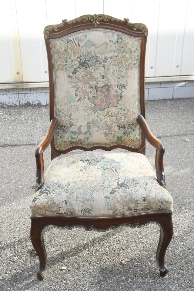 N94E01- Barock Sessel Armlehnstuhl Holz geschnitzt gepolstert 19.Jh  - Bild 2 von 4