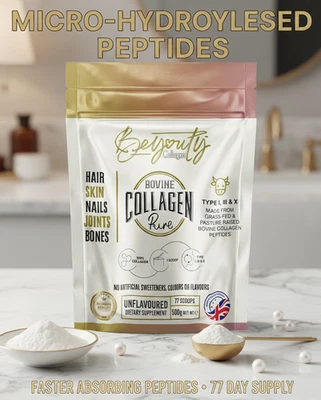 BEYOUTY COLLAGEN Organic PURE Bovine Collagen Hydrolysed Peptides Powder Grass Fed Premium 500g*