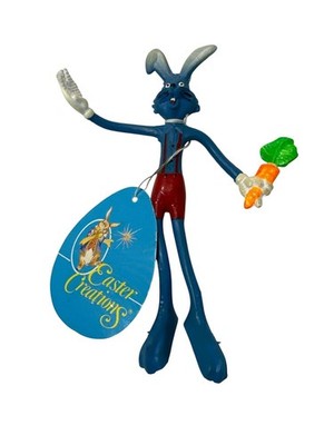 Easter Creations Bunny Rabbit Blue & Red Poseable Figurine With Carrot NOS VTG