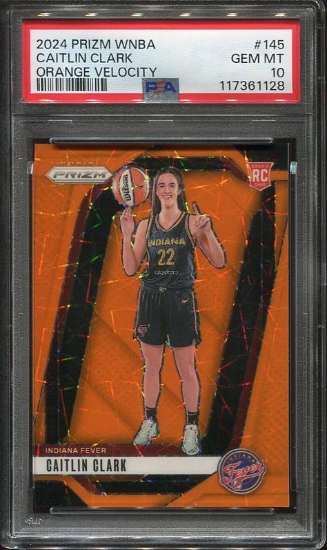2024 Caitlin Clark Rookie Card PSA 10 Prizm WNBA Orange Velocity #145 Fever
