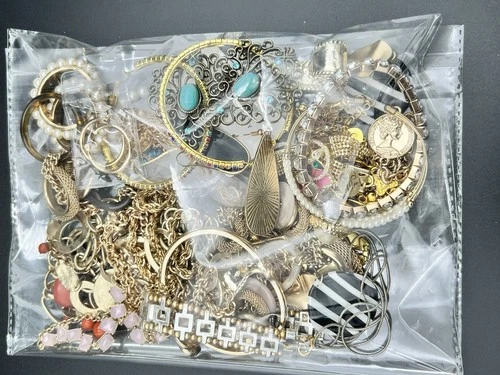20+ Piece Jewelry Mystery Bag Lot Gold-Tone - Wearable Vintage & Modern - Jar