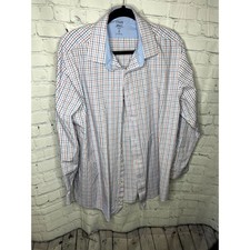 Chaps Coolmax Mens Slim Fit Plaid Dress Shirt Blue Orange 17 32/33 XL