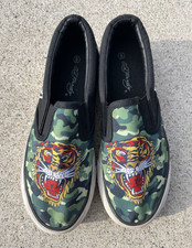 Ed Hardy Poppy Women&rsquo;s US 6 Slip-On Canvas Roaring Tiger Rubber Sole Vintage Y2K