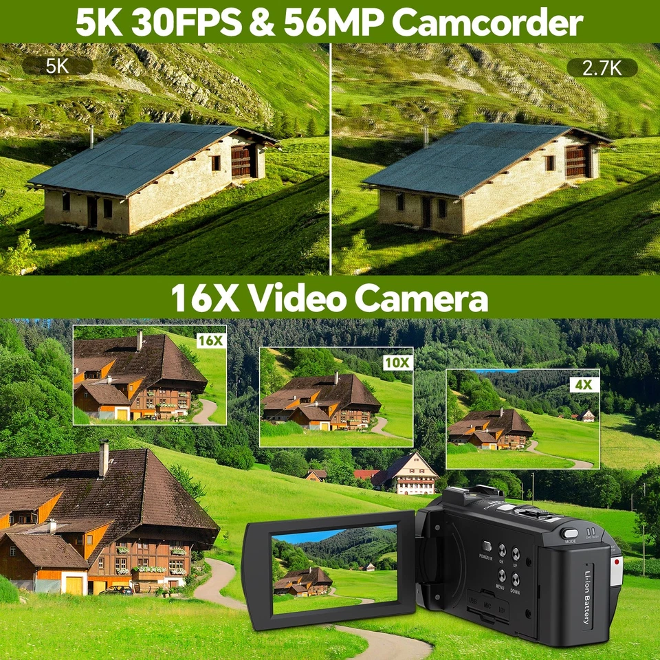 Video Camera 5K Camcorder 56MP WiFi IR Night Vision 16x Zoom 3” Touchscreen+64GB - Image 4 of 4