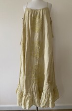 NEW ZARA WOMENS LONG EMBROIDERED DRESS WASHED YELLOW GREEN M