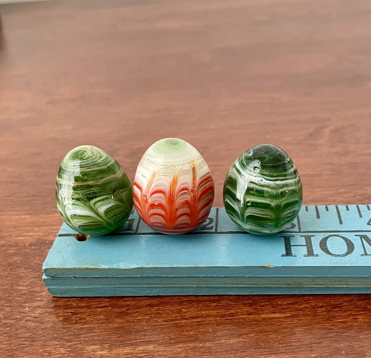 Vintage Lot of 3 Small Handblown Glass Eggs - Swirl Marble Vintage Lot of 3 Small Handblown Glass Eggs - Swirl Marble
