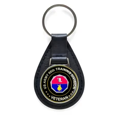 US Army 98th Training Division Veteran Black Leather Keychain Silver Keyring