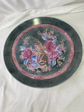Vintage Oriental Display Plate Green Gold Mauve Floral C & F Enterprises 10”