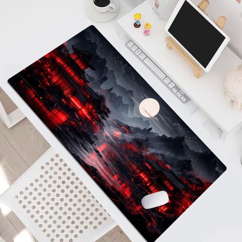 Black Red Japanese Full Moon Mouse Desk Pad for Keyboard Desk Mat 31.5x15.7 inch - Picture 4 of 6