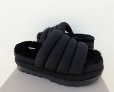 UGG BLACK MAXI SHEEPSKIN PLATFORM SLIDE SLIPPER SANDALS, WOMEN US 5/ EUR 36 NEW