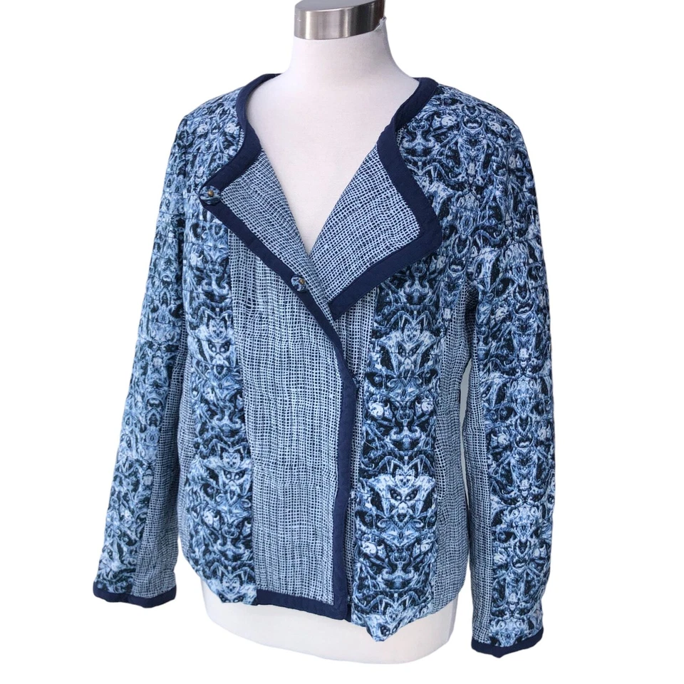 Chaqueta Blazer Nanette Lepore Mujer Talla L Acolchada Estampado Azul  Foto 4 de 4