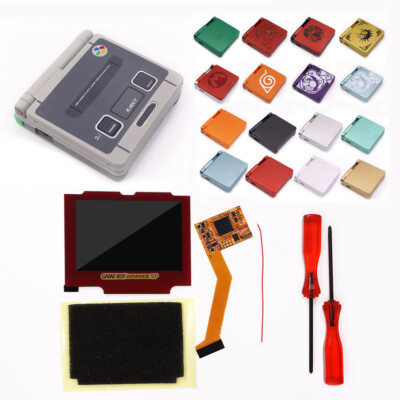 For Nintendo Red Lens Game Boy Advance SP IPS V2 LCD Backlit Kit W/Pre-cut Shell