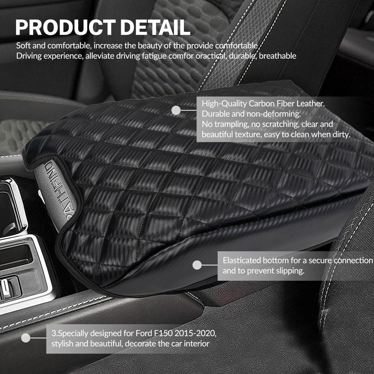 WONZTHWD Leather Car Armrest Box Pad For Ford F150 2015 2016 2017 2018 2019 2020, Memory Foam Car Center Console Cover Comfort Waterproof Arm Rest Cushion Pad Universal Accessories,E/Coffee