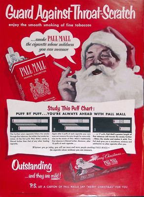 Pall Mall Cigarettes 1951 Print Ad Santa Christmas Holiday 11x14 Tobacco