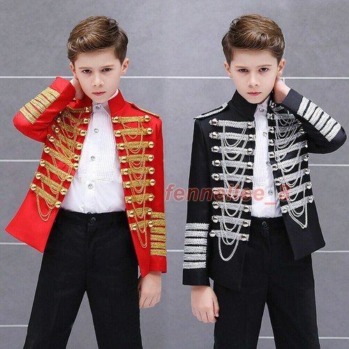 Boys Kids Children Hussar Suit Jacket Dance Show Costume Drummer Blazer Clothing - Picture 3 of 8