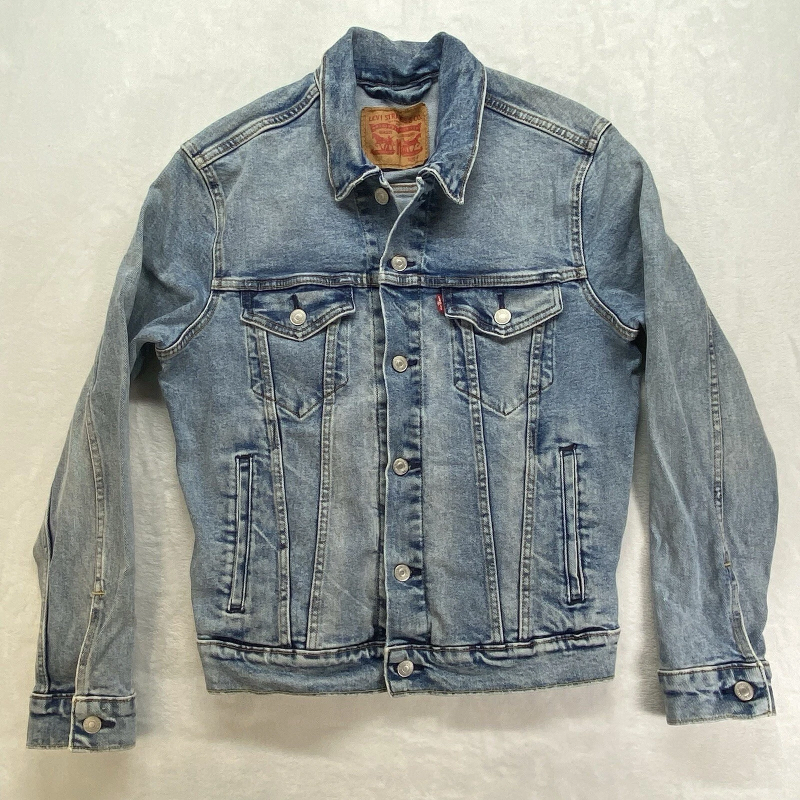 Levis Mens Classic Denim Stonewash Trucker Jean Button Down Jacket Sz Small