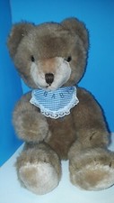 1984 SCHMID MUSICAL Brown Teddy Bear Wind Up Plush Stuffed Toy w/ Bib Vintage
