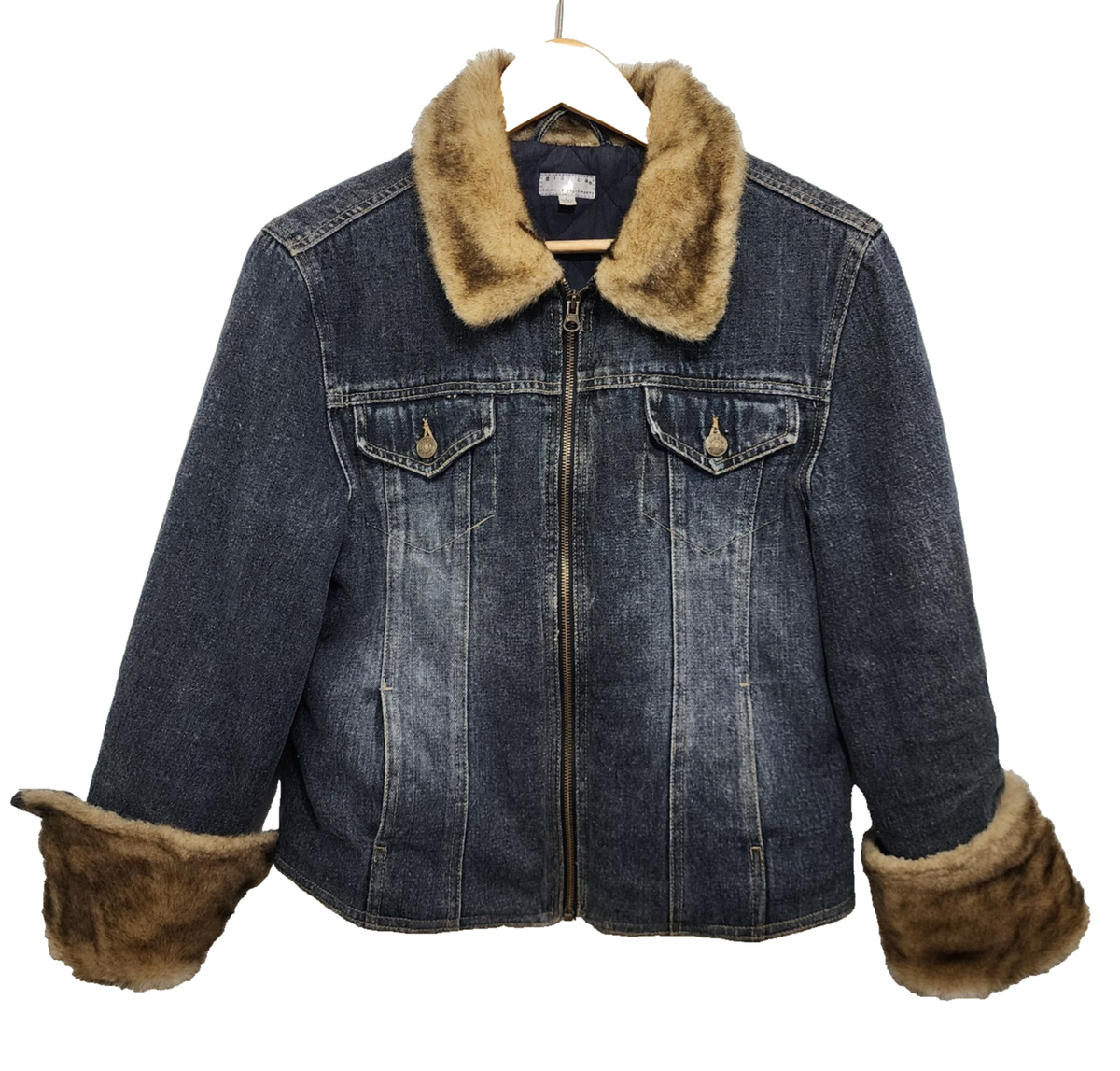 Vintage Y2K Giacca Gallery Company Denim Jean Trucker Jacket Faux