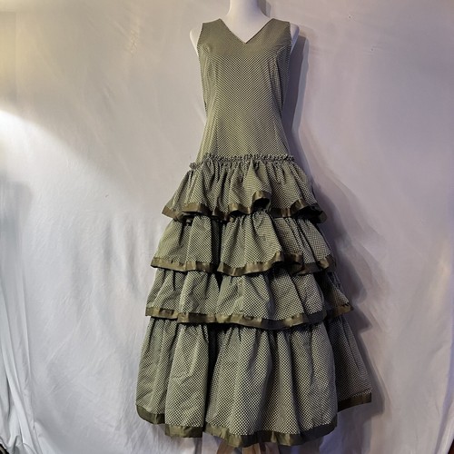 renaissance-faire-dress-tiered-ruffled-skirt-green-polka-dot-size