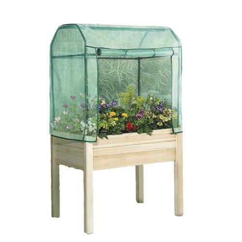 24"x36" Natural Wood Flower Herb Raised Gardening Bed w/ Greenhouse
