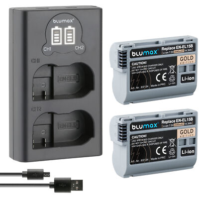 2x Akku + LCD Lader für Nikon EN-EL15B  A/B/C  Z5 Z6 Z7 II  D7500 2040 mAh 7,0V