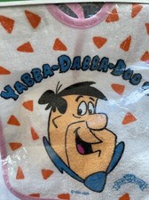 NEW 1994 FRED, THE FLINTSTONES TERRY CLOTH BABY BIB HANNA BARBERA Vintage