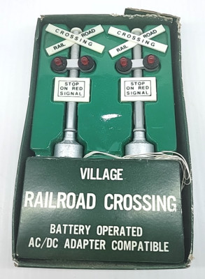 Vtg Dept 56 #55018 village accessories railroad crossing signs /Battery Operate