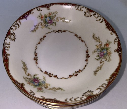 Empress China Pattern Emp41 Maroon Edge Flowers 5 1/2” Fruit Dessert Bowls - Picture 3 of 5