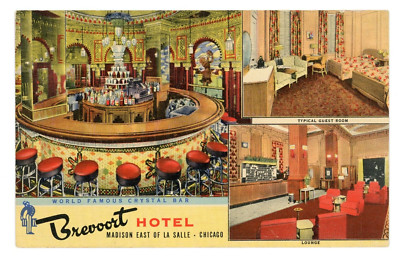 Postcard Chicago Illinois Brevoort Hotel Crystal Bar Multi View c1942