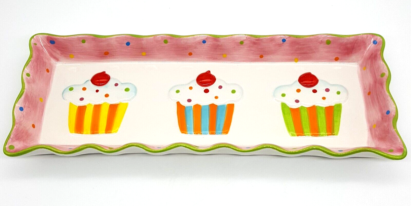 Cupcake Collection Tray Platter Colorful Party Embossed Ceramic by Jay 14.25