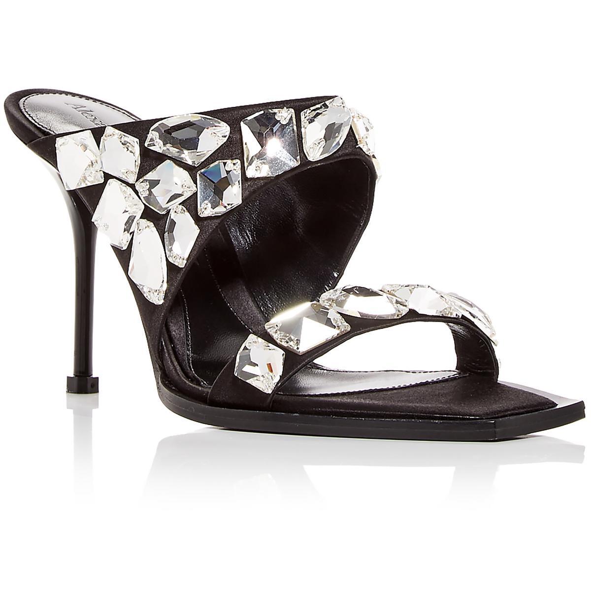 Женские черные слипоны Alexander McQueen с открытым носком и квадратным носком на каблуке 41 BHFO 4948