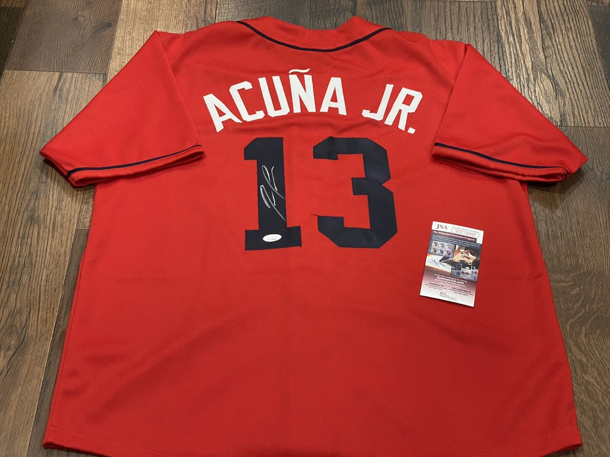 Ronald Acuna Jr Signed Atlanta Braves Red Baseball Custom Jersey JSA  Certified