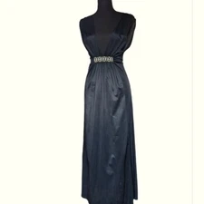 Vintage 70s Glam Nightgown Negligee Elegant Black Sheer Lingerie Maxi Dress L XL