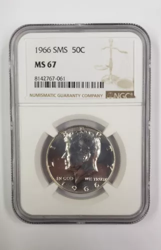 1966 MS 67 SMS Silver Kennedy Half Dollar, 50c, NGC, Special Mint Set