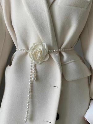 Pearl Waist Belt Women Camellia Decor Elegant Versatile Dress Coat Jacket Belt