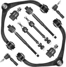 Front Upper Control 10PCS/Control Arm+Ball Joints+Sway Bar+Tie Rod, Black 