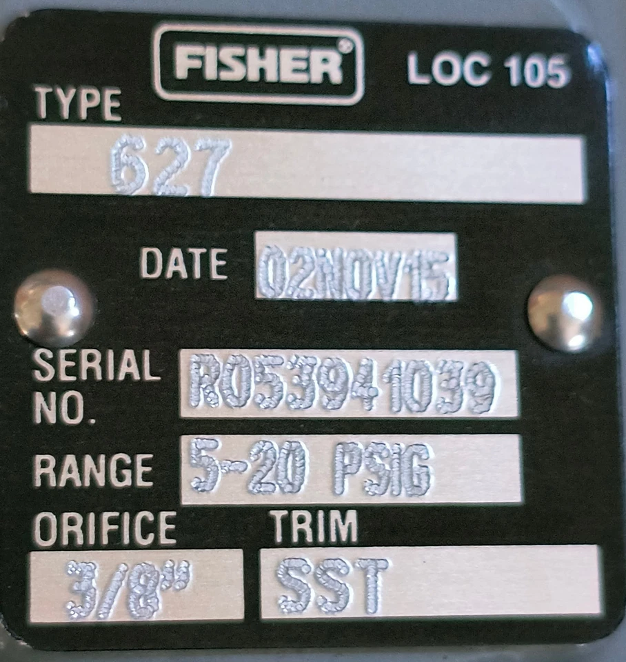 Fisher Type 627 Pressure Reducing Regulator 5-20 PSIG 3/8" Orifice SST Trim - Image 4 of 4