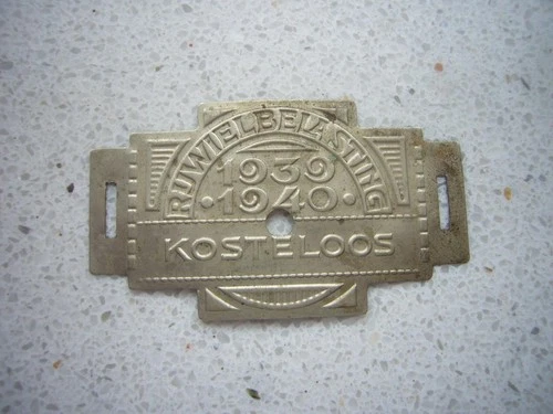A55) Holland Netherlands - Rijwielbelasting 1939-1940 Kosteloos - Plaque