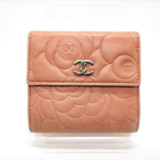 Chanel Pink Leather Camellia Embossed Bi Fold Wallet 1224576