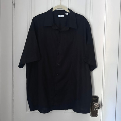 Cafe Luna Black Linen Blend Button Down Shirt 2XL Short Sleeve Minimalist