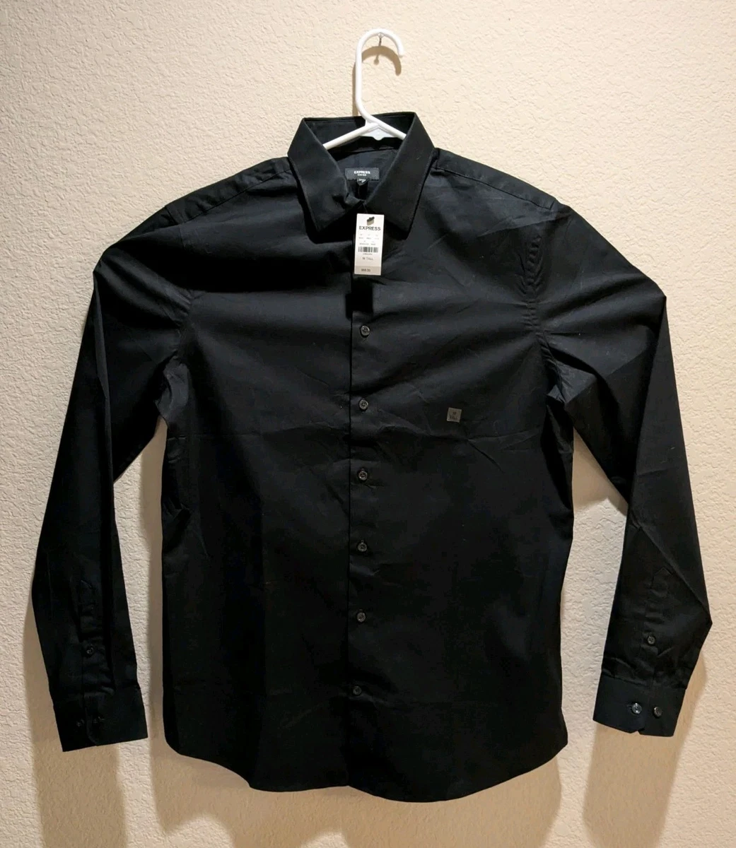 express black dress shirt Express Men's Slim Solid Cotton Stretch 1Mx Dress Shirt in Black Small