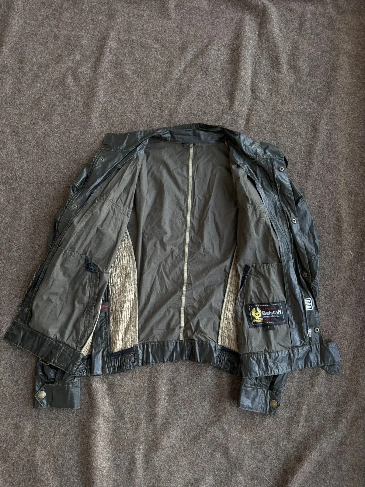 Belstaff Gangster 1969 Black Prince Label Coated Biker Jacket Dark Olive L - product detail image 10