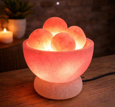 Himalayan Salt Bowl Lamp | Natural Glow with Pink Salt Crystals | Home & Wellnes