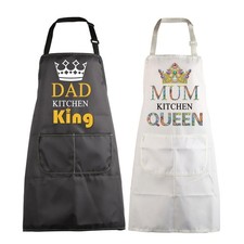 Kitchen King Queen Matching Aprons for Mom and Dad Gifts with Pockets