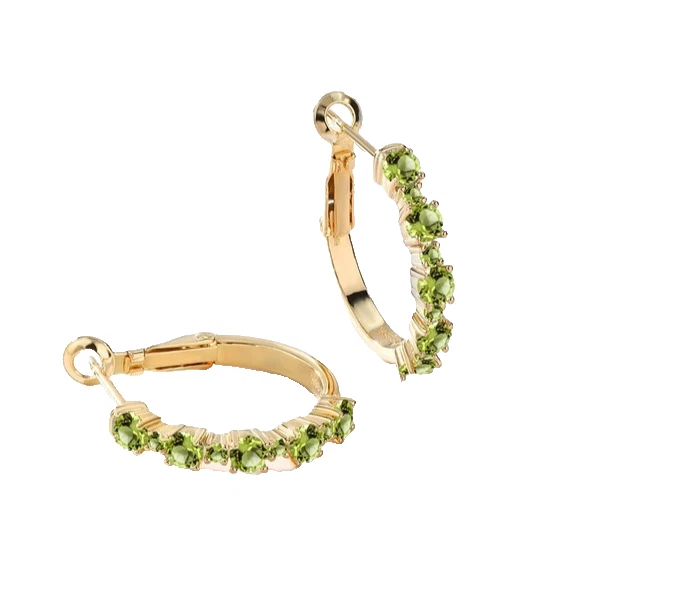 925 Silver Yellow Gold Plated 1.62 Ct Round Peridot Women Dainty Hoop Earrings - Image 3 of 4