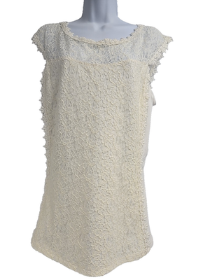 #ad Express Womens Top Ivory Lace Sleeveless Fairy Cottage Prairie Size Large New $19.49